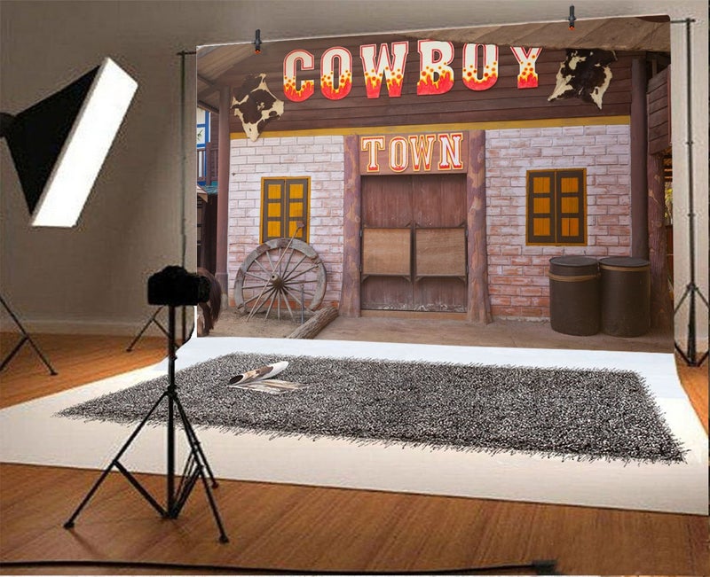 LFEEY 9x6ft Country Western Barn Backdrop for Parties Wild West Cowboy Farmhouse Tavern Wood Wheel Town Building Doorway Photography Background Theme Party Birthday Events Photo Studio Props - Image 2